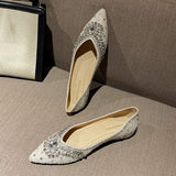 Luxury Diamond Fashion Loafers Women Pointed Toe Pumps Elegant Flat Dress Shoes for Ladies