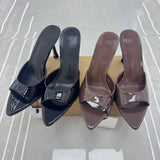2026 New Summer Women's Patent Leather High Heel Mule Sandals Casual & Versatile for Outdoor Wear