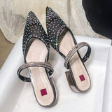 Block Pointy Toe Sandals RTS Product Mesh Pumps Champagne Luxury Heels for Woman