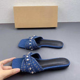 Indoor and Outdoor Rhinestone Slippers Chaussur Lux Femm Anti-Slip Latest Flat Shoes Denim Women Sandals