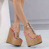 Diamond Rhinestone Clear Sandalias Con Plataforma Thick Sole Open Toe Sandals Wedge Platform Heels