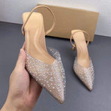 Unique Designer Tacones Elegant Shoes Medium Height Clear Studded Shoes Women's Sandals Heels