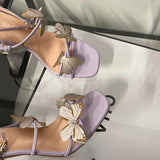 Purple Butterfly New Arrival Sandales Chaussures Dames Summer Sandals Open Toe Ankle Lace up Strap Heels for Women
