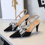 Toe Selling Sexy Talons Aiguilles Bow Slingback Unique Strange Sandals Spring 2025 Heels for Women