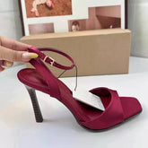 French-Style Minimalist Ankle-Strap Stiletto Heeled Sandals for Women, Featuring Square Toe, Open Toe and Single Toe Strap