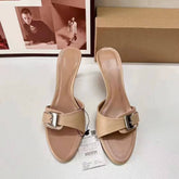 New Arrival Apricot Women's High Heeled Sandals with Buckle Decoration, Office Versatile Sexy Ladies Stiletto Heel Mules