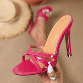 Rose Sandals Women Sexy Heels Stiletto Open Toe Slide Cross Strap Dress Shoes Party Wedding Night Slippers