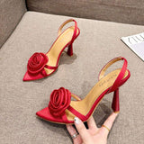 Sandale De Femme Slingback Pumps Female Shoes Open Toe Rose Flower Styles New Heels for Women