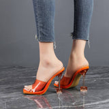 Transparent Open Toe High Heel Mules Comfortable Party Sandalias Mujer Slippers