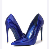 Luxury Shiny Metallic Purple Custom Outsole Color Plus Size 46 Party Dress Shoes Pointed Toe Stiletto High Heels