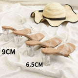 Nude Color Summer Cheap Price Latest Sexy Fashion Slippers Ladies Mules Women Transparent Shoes with Block Heel