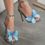 Women's Pointed-toe 3D Butterfly Stiletto Heel Sandals - Blue Color Ladies Elegant High Heel Pumps