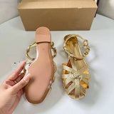Women's Niche Moonlit French Retro Slide Sandals - Toe-Covered, Handwoven Roman Style Quality Walking Sandals