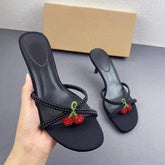 Chaussure Talon Haut Black Bow Slipper Fashion Kitten Slingback Shoes Heels for Women