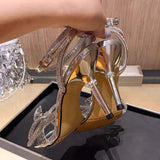 Trendy Summer Silver Square Toe High Heels for Ladies Knot Sandales Talon Femme Ankle Cross Strap Bling Elegant Bow Sandal Heels