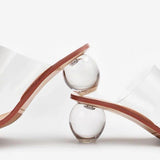 Unique Style Kitten New Trendy High Crystal Transparent Shoes Low Clear Heels for Women