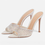 Talons Femme Mature Sexy Beautiful Rhinestone Elegant Peep Open Toe Shoes Heels for Ladies