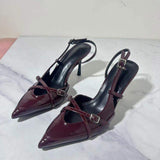 Wine Chaussures Femme Sandales a Talon Sexy Slingback Pointy Toe Luxury Heels for Ladies
