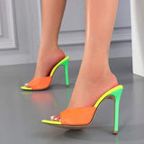 Mixed Color Trendy Chaussure Femme Slipper Open Toe Elegant Women Sandals High Heels