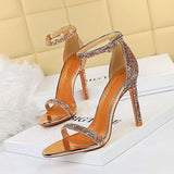 2025 New Arrivals Talons Haut Sexy Escarpins Strap Sequin Heels for Women and Ladies