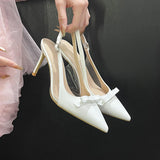Elegant Nude Slingback Heels for Women Sexy Pointed Toe Stiletto Pumps Fashionable Bow Detail Dress Shoes Daily Office Heels