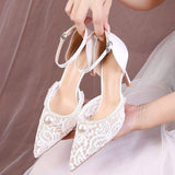 Wedding White Talons Dames Luxury Slingback Sandals Lace Pearl Shoes Women Heel for Ladies