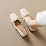 Sandale Plat Women's Fashion Square Toe Block Heel 2.5CM Pearl Party Rhinestone Strap Satin Work Office Shoes