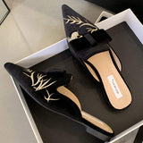Embroidery Outdoor Slippers Closed Toe Female Ladies Casual Loafer Spring Flat Shoes
