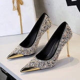 Rhinestone Elegant Shoes Women New Summer Woven Sandals Stylish Shiny Comfortable Single Shoes Heels