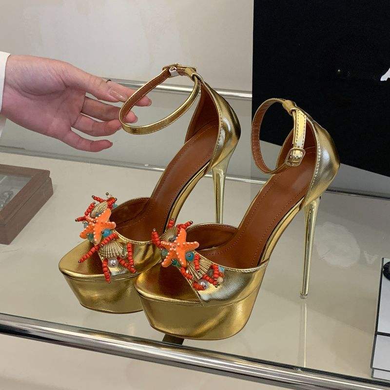 Metal Color Zapatos Mujer Plataforma Crystal Sexy Thin Heel Retro Shoes Platform Heels for Women