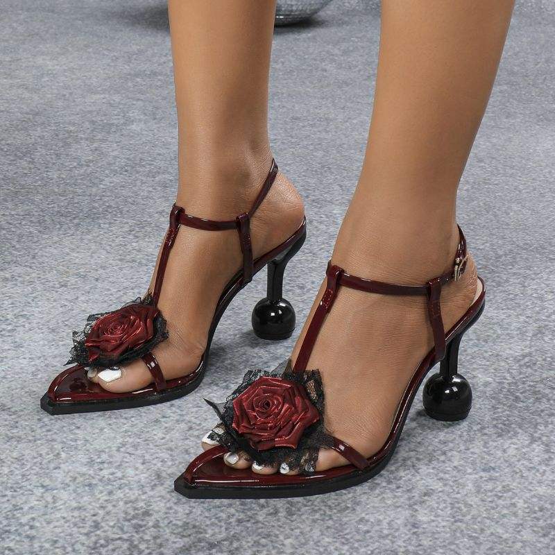 Unqiue Es Chaussures Talon Femmes Escarpins Summer Style Wine Red Flower High Heel for Women
