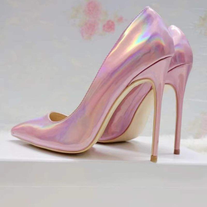 2026 New Arrival Women Holographic Neon Color Pointed Toe Elegant Slip On Stiletto Heels Pumps for Party Wedding Club