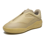 Mens Basketball Shoes Easy on and Off Zipper Closure Low Top Sneakers Khaki Minimalist Design Athletic Training Footwear