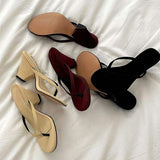 Hot Selling Square Toe Flip Flops Chunky Low Slippers Shoes Lady Heels for Ladies