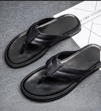 Spring Anti Slippery Style Real Cowhide Material Full Grain Leather Men Summer Beach Casual Slipper Flip-Flops Outdoor