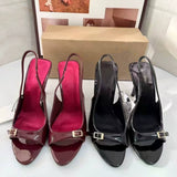 Women's Summer Fashion Heeled Sandals - Ankle Strap with Metal Buckle, Open Toe, Back Strap, Low-cut
