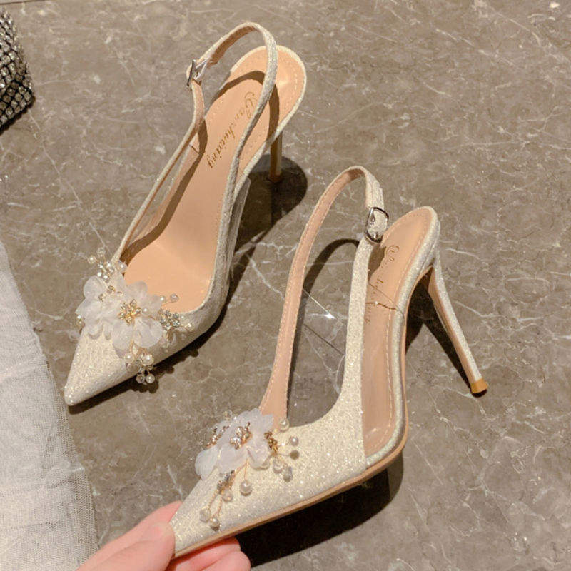 Wedding Party 6CM/8CM/10CM Sapatos Femininos Pointed Toe Designer White Floral Sexy Women Slingback High Heels for Ladies
