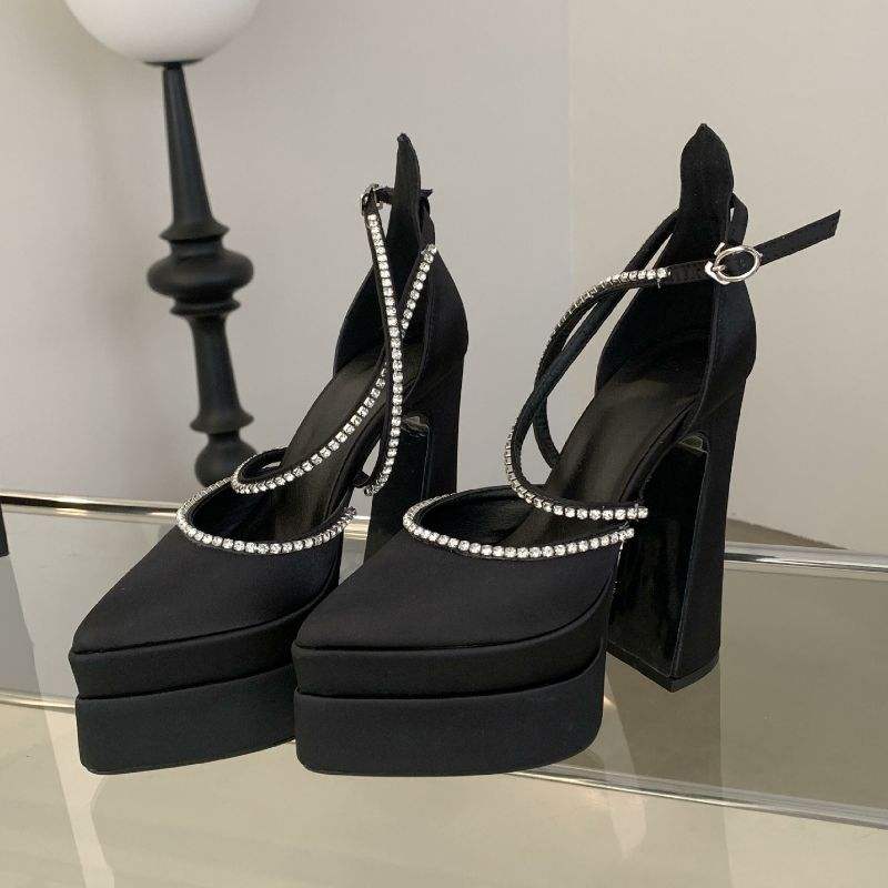 China Wholesale Rhinestone Chunky Custom Logo High Platform Heels for Women