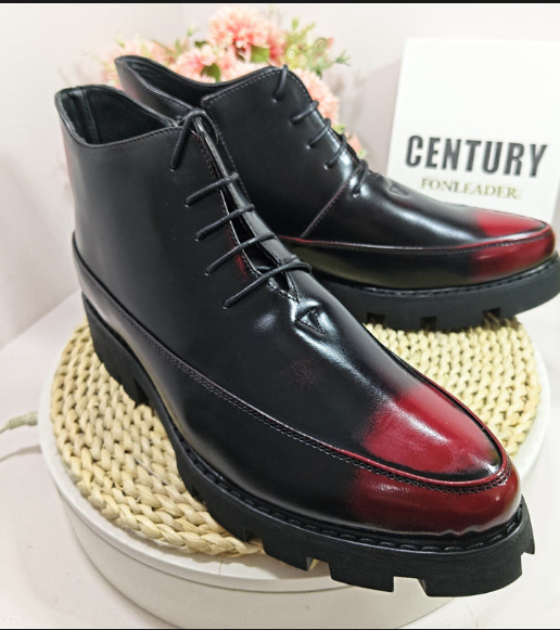 Pointed Toe Fashion Zip up Classic Dress Shoes Comfortable Red Color Lace up Men Casual PU Leather Boots