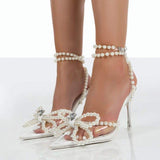 MOQ 1 Pair Talon Pour Femme Trendy Cover Toe Crystal Diamond Bow Latest 2025 Women Heels