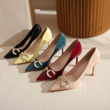 Zapatos De Mujer Elegante MOQ 1 Pair Metal Decoration Pointed Sexy 2024 Stiletto Heels Shoes