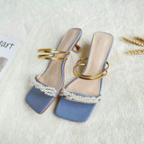 China Vendor Ladies Footwear Pearl Sandals Low Shoes Stiletto Women Heels 2025
