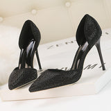Chaussures Pour Femmes Nouveaux Styles Crystal Rivet Black Studded Pointed Toe Pencil Ladies Pumps Sexy Women's Dress+Shoes
