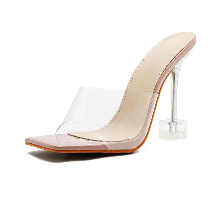 Transparent Open Toe High Heel Mules Comfortable Party Sandalias Mujer Slippers