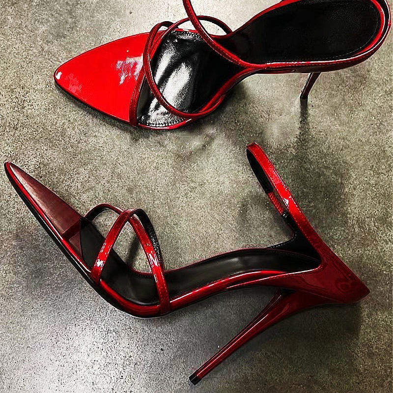 Escarpins Femme Talon Haut Shiny Fashion Slides Trendy Thin High Heel Mules Shoes for Women