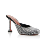 Elegant Women Rhinestone High Heel Mules Sparkly Crystal Round Toe Pumps With Flare Heel for Evening Party Wedding Shoes