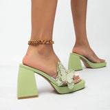 Butterfly Chaussure Femme New Model Peep Toe Designer Female High Block Heel Chunky Sandal for Women