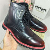Classy Unique Design Red Silver Blue Color High Top Brogue Models Fashion Classic Durable Ankle PU Leather Boots for Men