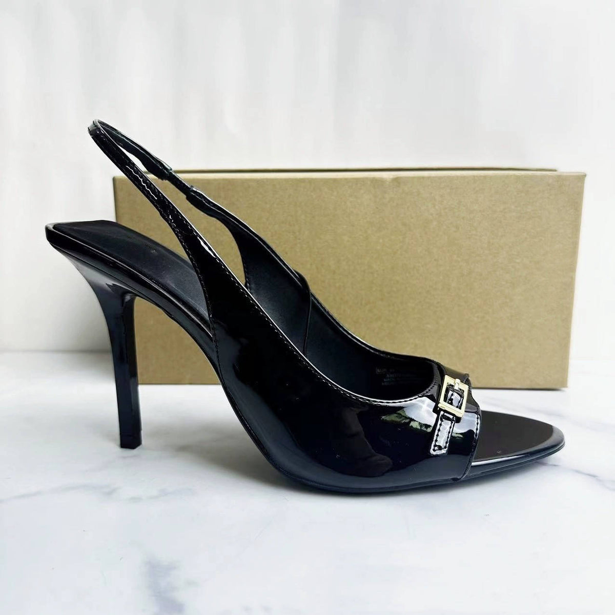 Women's Summer Fashion Heeled Sandals - Ankle Strap with Metal Buckle, Open Toe, Back Strap, Low-cut