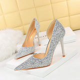 Sequin Talons Style Leather Ladies Slippers Female Shoes Heels for Ladies
